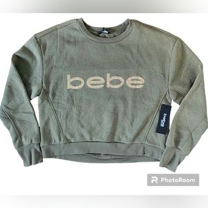 bebe Sport Sweater Cotton Warm Olive Green Gold Bling Womens Designer Medium